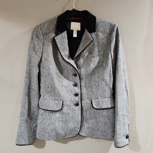 Banana Republic Heritage Wool Blend Blazer Velvet Collar Grey Black Sz 8